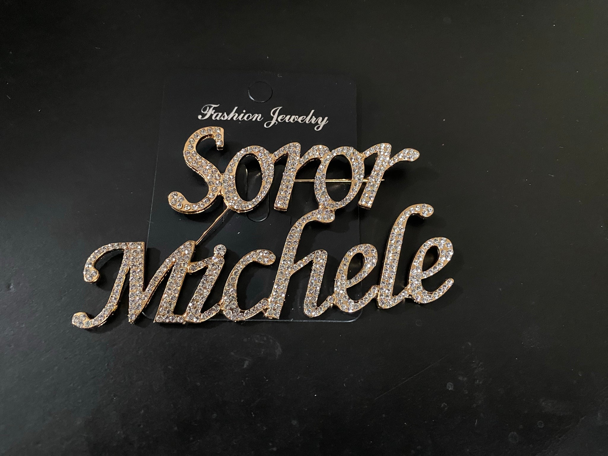 Custom Script Rhinestone Pins