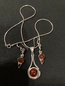 Brown Amber Pendant and Earring Set (w/necklace)