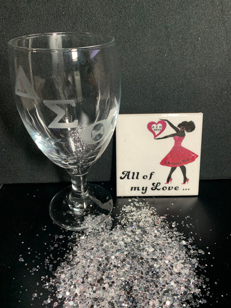 Etched glass and Coaster Set